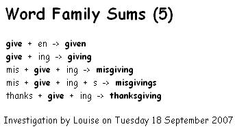 word sums for <give> as they appear in findings log